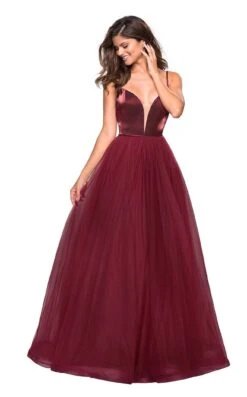 La Femme 27485 Dress -Clothing Shop 27485 Burgundy F2
