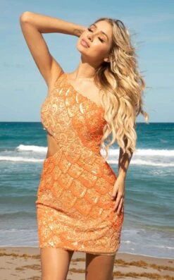 Primavera Couture 3504 Dress -Clothing Shop 3504 NUDE ORANGE 1