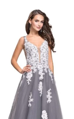 La Femme 25624 Dress 12 La Femme 25624 Dress -Clothing Shop La femme 25624 GrayWhite F2 zoom